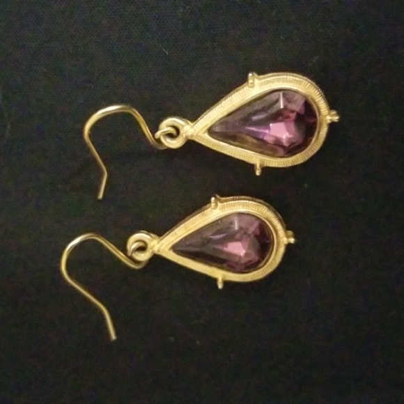 Teardrop Hanging Gold Purple Earrings - Picture 4 of 4